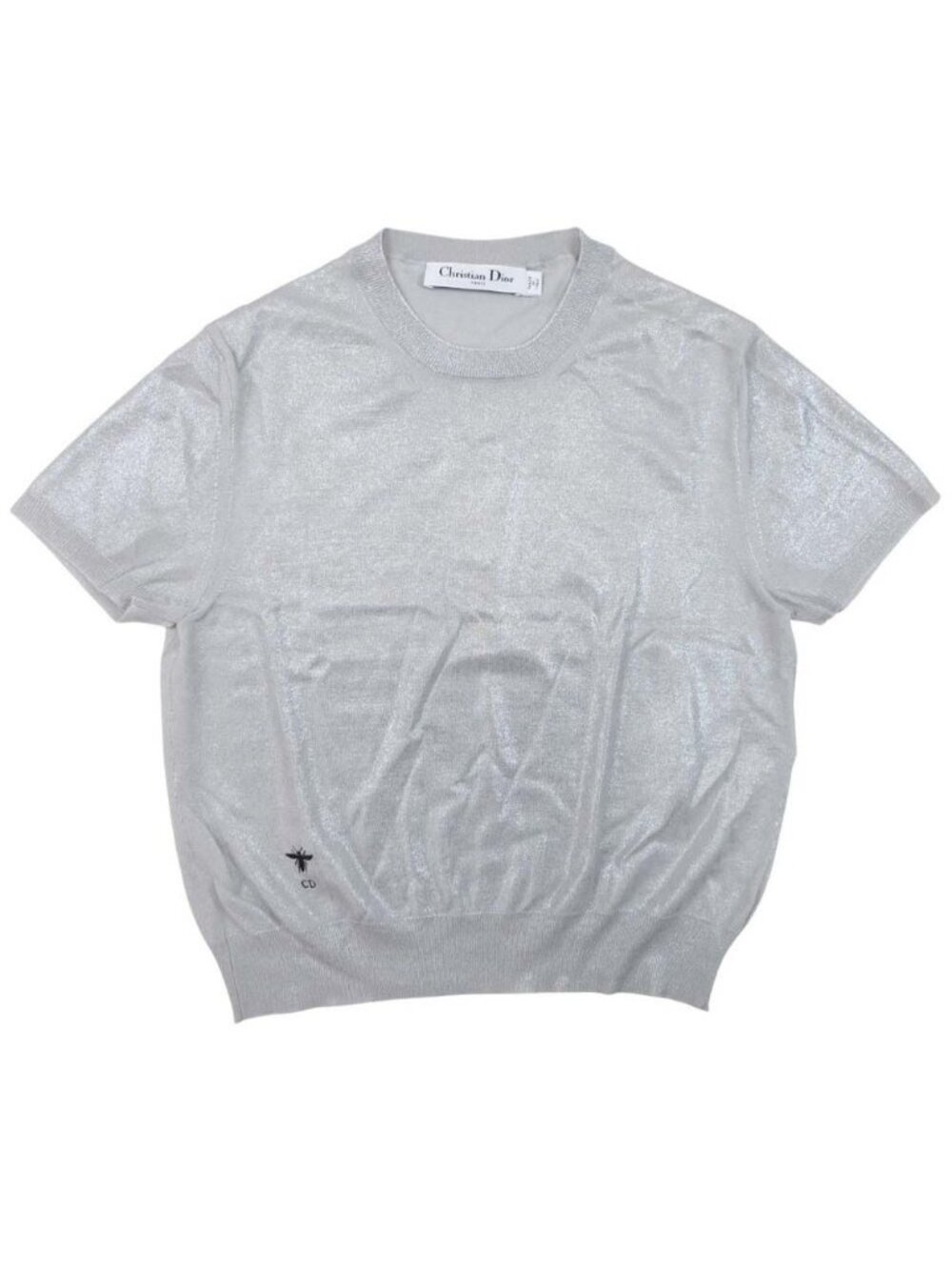 Dior Bee Embroidery Short Sleeve Knit Top CD Logo High Gauge Sweater Silver 36
